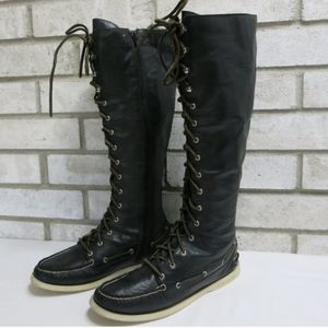 Sperry Tall Knee High Lace Up Leather Boots Boat
